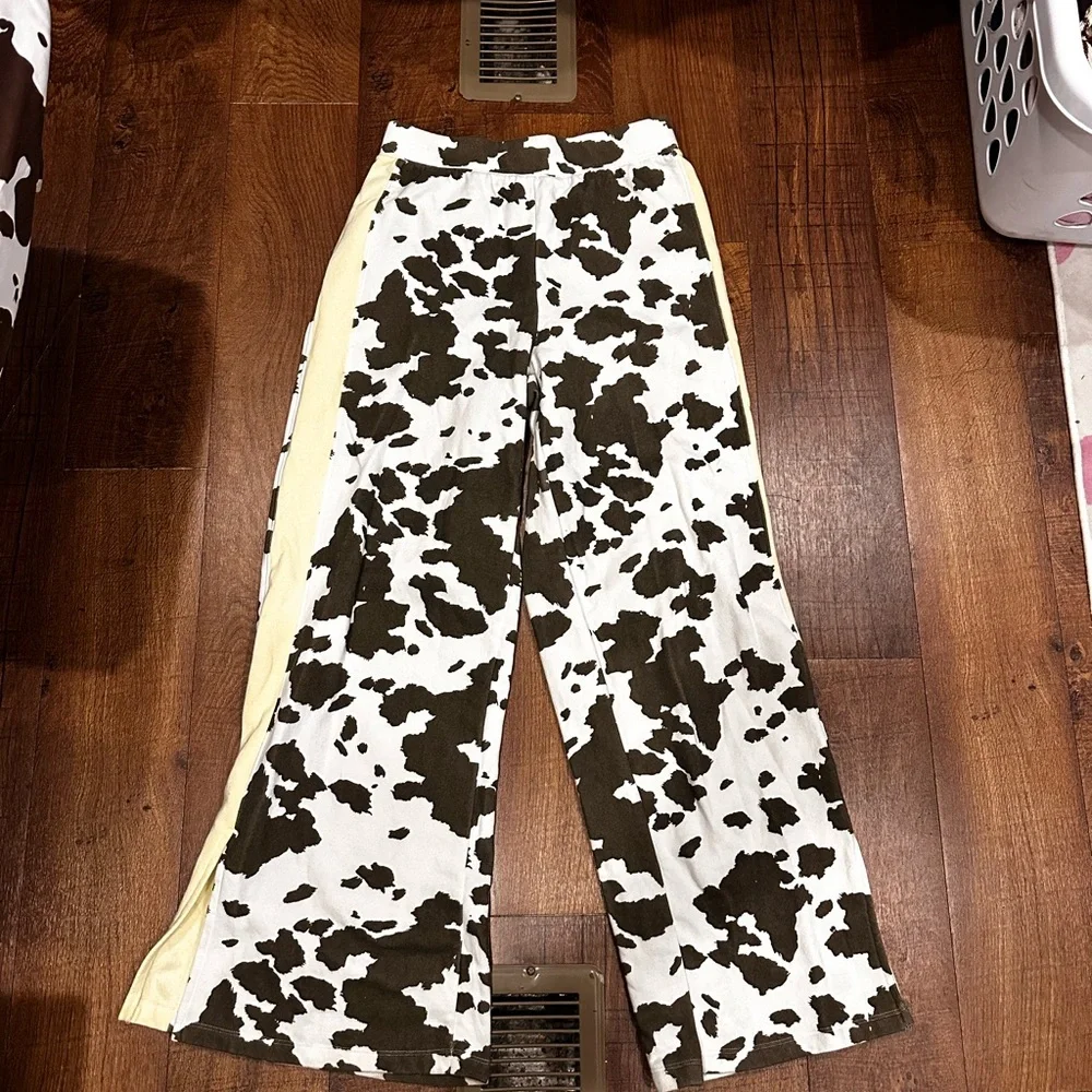 Grayson Threads Cow Print Joggers with Yellow Stripes - Picture 3 of 6